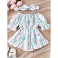 thumbnail image 4 of Musuos Baby Girls Rompers Dress Rabbit Print Short Sleeve Boat Neck Ruched Skirt Hem Infant Bodysuits Easter Clothes with Headband, 4 of 10