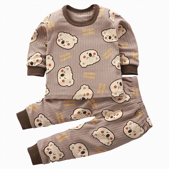 Boys Cotton Pajamas Set Kids Soft Long Sleeve Top and Pants Sleepwear Comfy Pjs Set 6-12 Months 12-24 Months 2t 3t 4t 5t 6t 7t 8t 9t Children(Brown,7-8 Years)