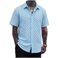 thumbnail image 3 of UVEASISHA Mens Short Sleeve Textured Shirt Lightweight Jacquard Button Down Shirts Solid Color Casual Collared Shirt Streetwear Daily Wear, 3 of 7