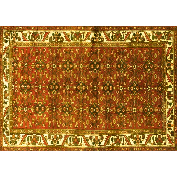 Ahgly Company Machine Washable Indoor Rectangle Persian Yellow Traditional Area Rugs, 7' x 9'