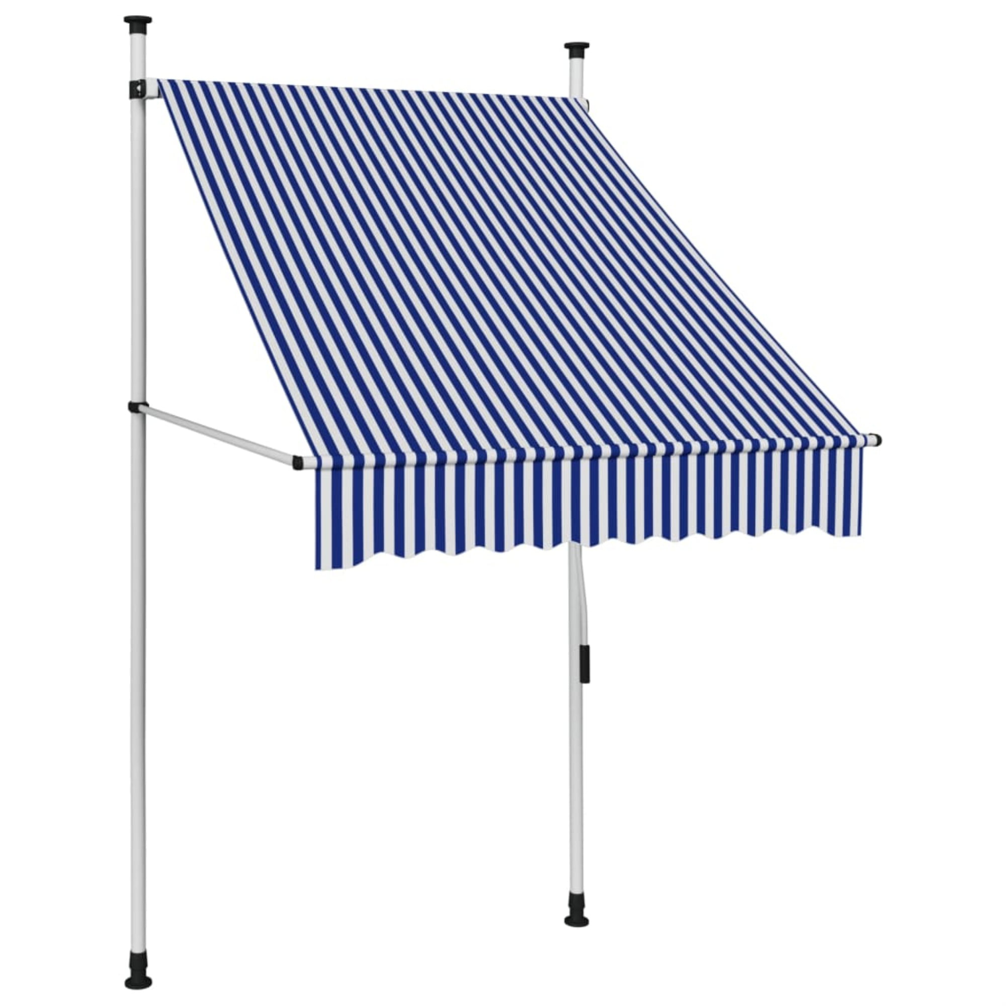 vidaXL Manual Retractable Awning 98.4" Blue and White Stripe Shade Sun Shelter 