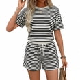 thumbnail image 5 of Costeam Womens Round Neck Print Pullover Two Piece Set Short Sleeve Top and Elastic Waist Shorts Casual Everyday Style Side Pockets Relaxed Loose Fit Lightweight Breathable Fabric Outfit, 5 of 9