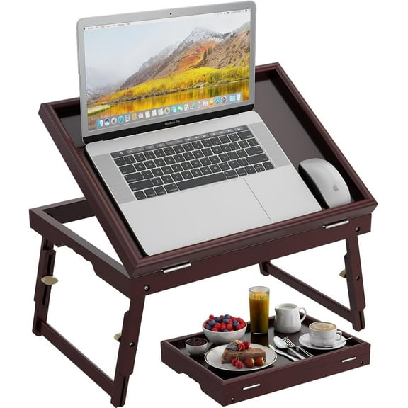 Bed Tray Table Folding Legs with Handles Breakfast Tray for Sofa Eating,Drawing,Platters Bamboo Serving Lap Desk Snack Tray