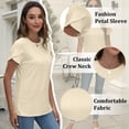 thumbnail image 4 of VDJ Summer Tops for Women Casual Petal Short Sleeve Solid Blouse Beach Holiday Crew Neck Beige T Shirts Size S, 4 of 7