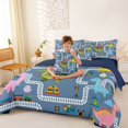 thumbnail image 3 of Feelyou Train Track Dinosaur Bedding Comforter Set for Kids Boys Girls, Railway Crossing Wildlife King Bedding Sets, Blue, Blue Reversible, 7pcs, 3 of 7