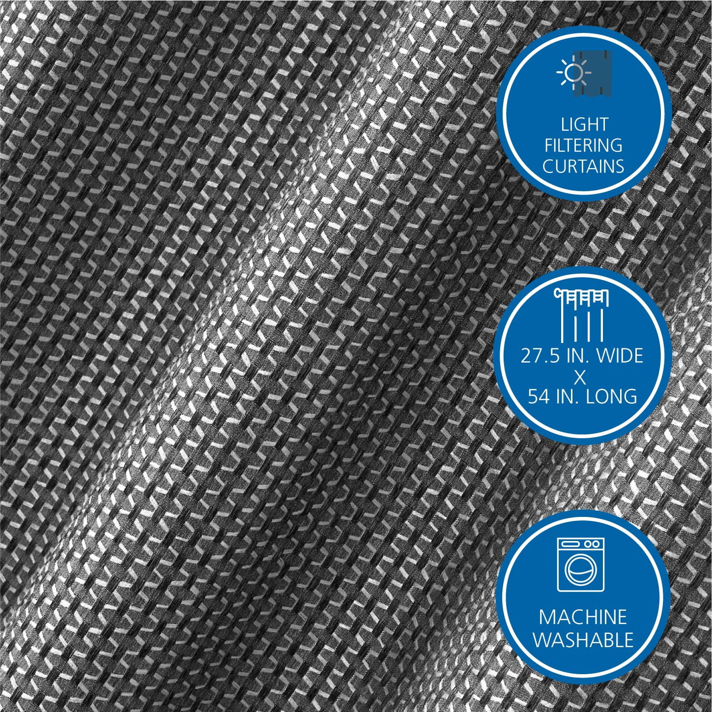 Mainstays 4 Piece Wave Jacquard Curtain Panel Set, Black, 27.5" W x 54" L