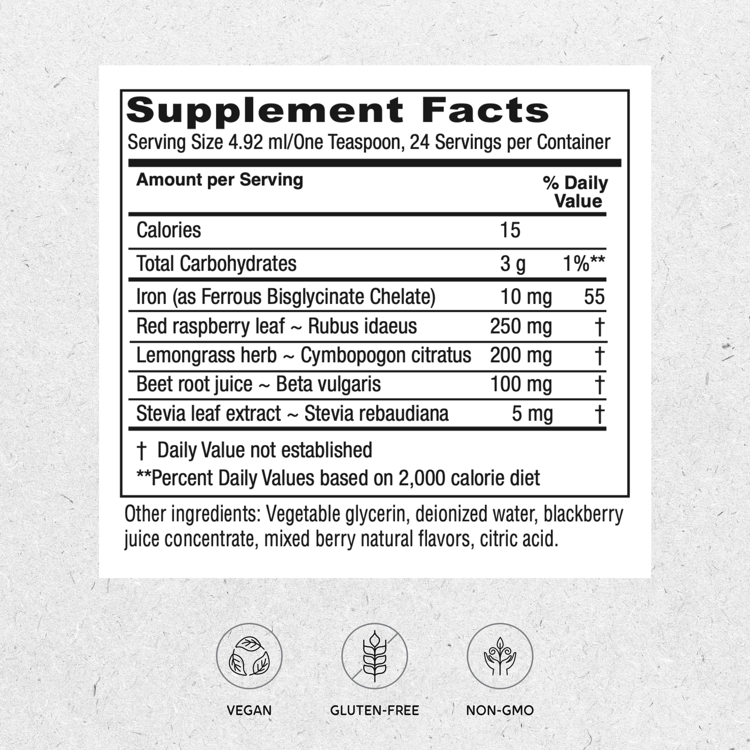 Vitanica Iron Tonic, Liquid Iron Supplement, Red Blood Cell Support, Vegan, 4 Ounce