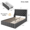 thumbnail image 3 of Storage Bed Frame, Wingback Headboard withTufted Upholstery, IntegratedCharging Hub, Reinforced Platform, 3 of 9