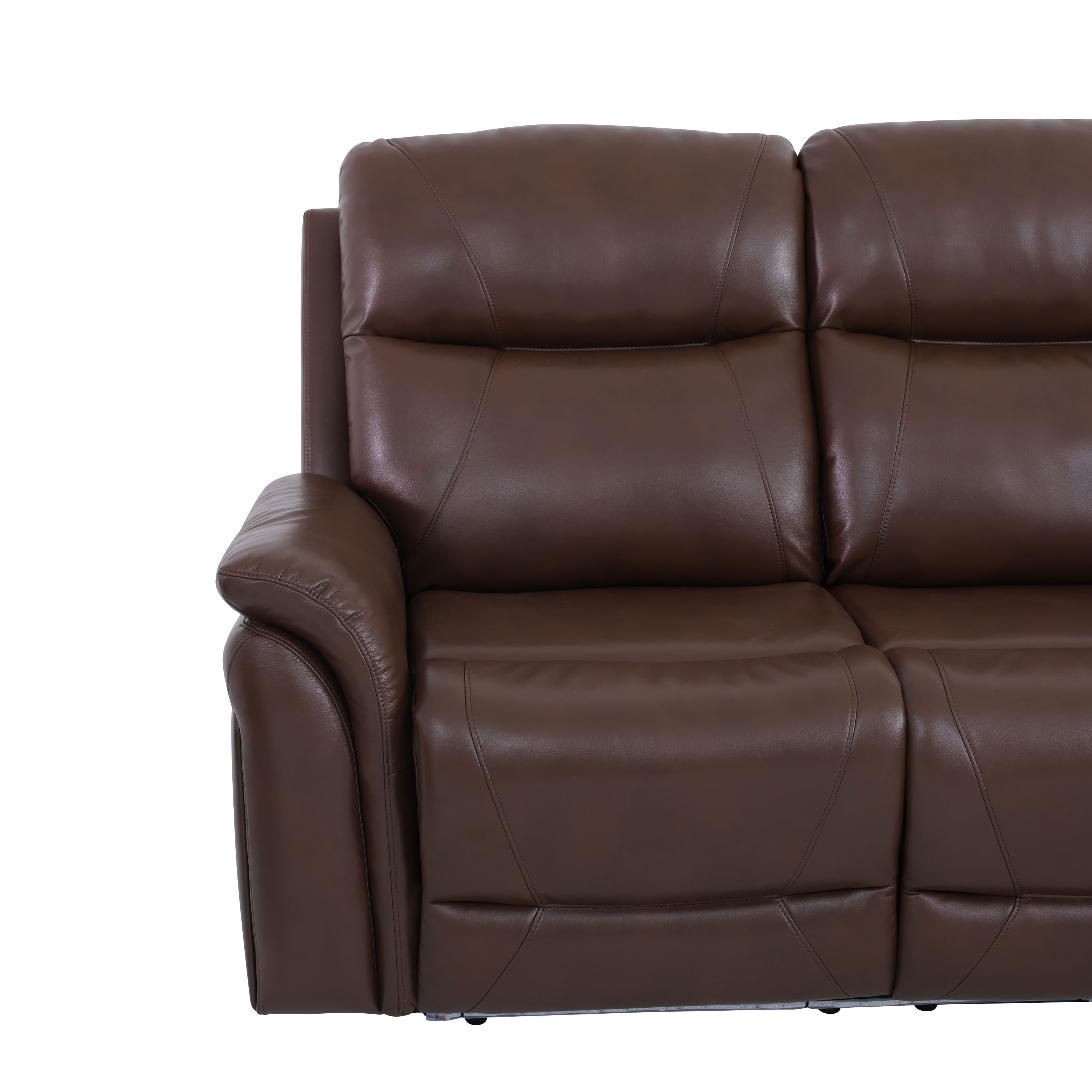 MAYEERTY Power Reclining Sofa, Electric 3-Seat Breathable Leather Recliner with USB Charging, Reversible Table & LED for Living Room, Reddish Brown