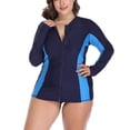 thumbnail image 3 of Asoul Women's Plus Size Rash Guard Color Block Long Sleeve Zip Front Swim Shirt UPF 50+, 3 of 5