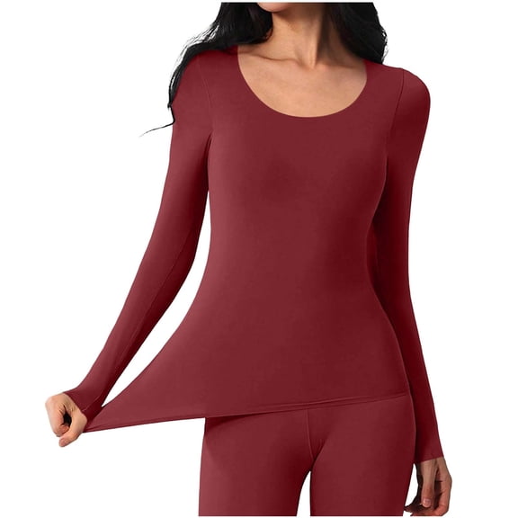 NominalSnug Thermal Tops for Women Long Sleeve Undershirts Crewneck Soft Base Layer Tops for Women Cold Weather