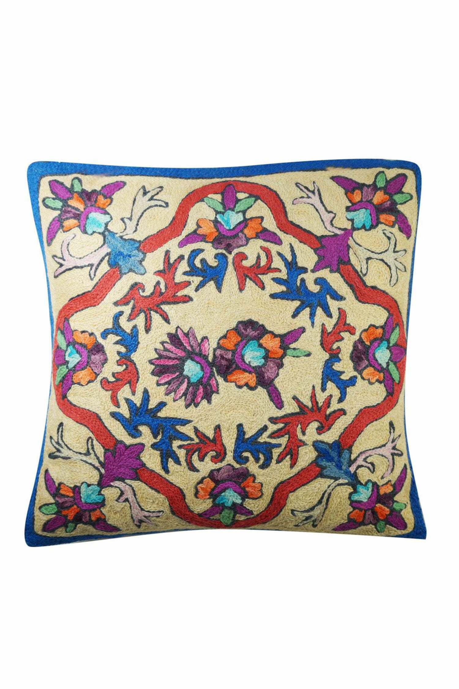 Indian Suzani Fly Bird Embroidered Cushion Cover Cotton Square Throw Pillow Case Indian Suzani Fly Bird Embroidered Cushion Cover Cotton Square Throw Pillow Case