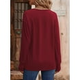 thumbnail image 5 of Long Sleeve Shirt for Women Fall Outfits Dressy Casual Fashion Clothing V Neck Tunic Tops with Button Wine Red S, 5 of 8