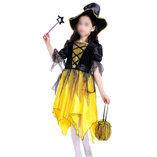 Avamo Robe d'Halloween pour Enfants Manches Longues Cape Col Rond Cosplay Robes Tenue Ample Fête Doré 160
