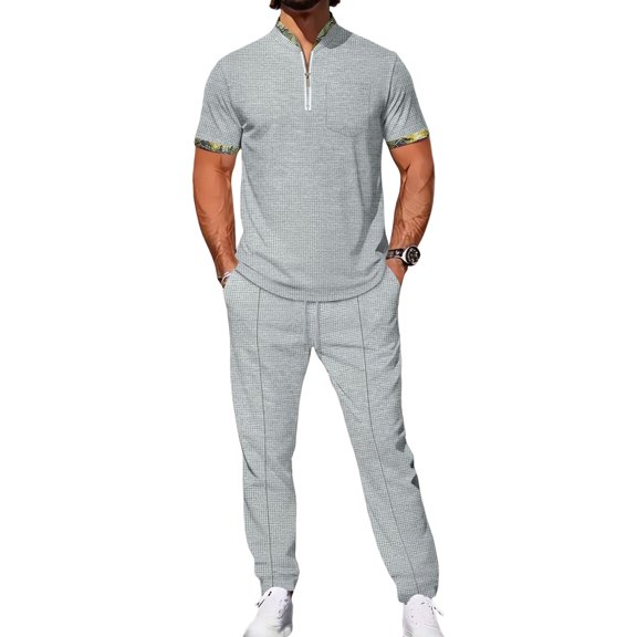 Men 2 Piece Casual Beach Outfits Short Sleeve Button Down Shirts Summer Loose Pant Sets Vacation Outfits Gray XXL