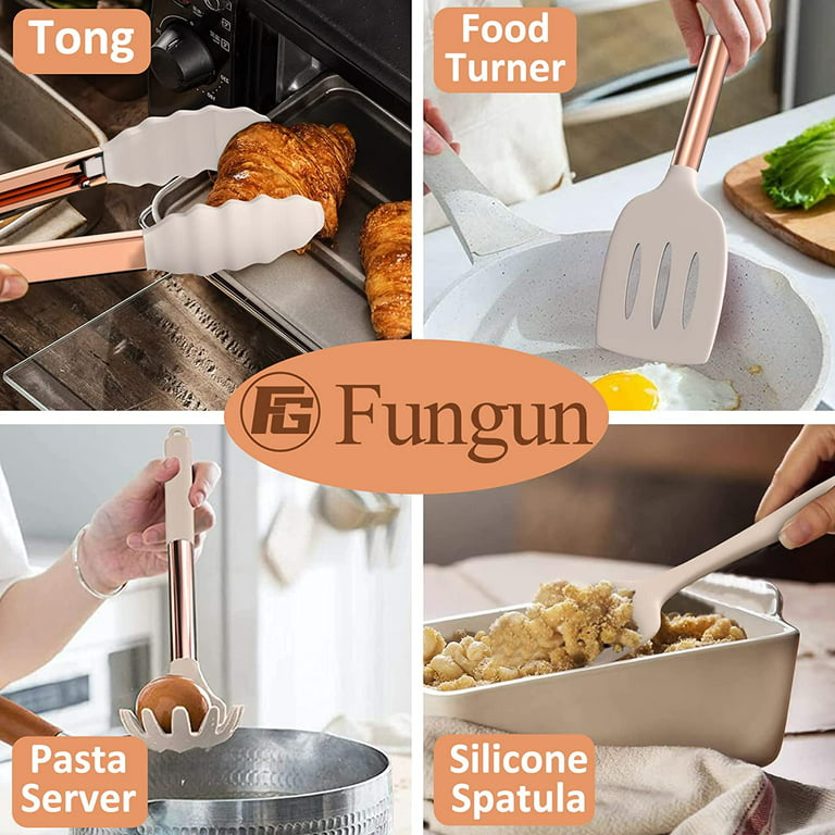 Silicone Cooking Utensil Set, Fungun Kitchen Utensils Set with Stainless Steel
