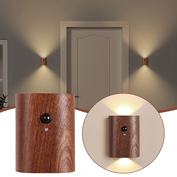 Binwennn Lampe pour Filles Lumières Automatiques pour Intérieur Lumière de Nuit à Brancher Motif Bois Massif Liaison Détection du Corps Humain Lumière LED Recharge Murale Couloir Maison Chevet Chambre USB Lumière de Nuit