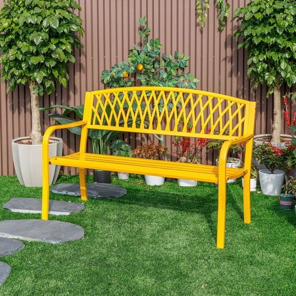 Hi-Line Gifts Cast Iron Outdoor Garden Bench - 50" - Yellow