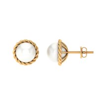 Rosec Jewels Natural Freshwater Pearl Solitaire Stud Earrings with Screw Back Closure - 10 mm, 14K Yellow Gold