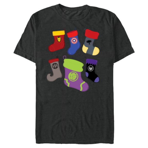 Marvel Holiday Avengers Team Festive Christmas Stockings - Short Sleeve Blended T-Shirt for Adults - Customized-Dark Heather