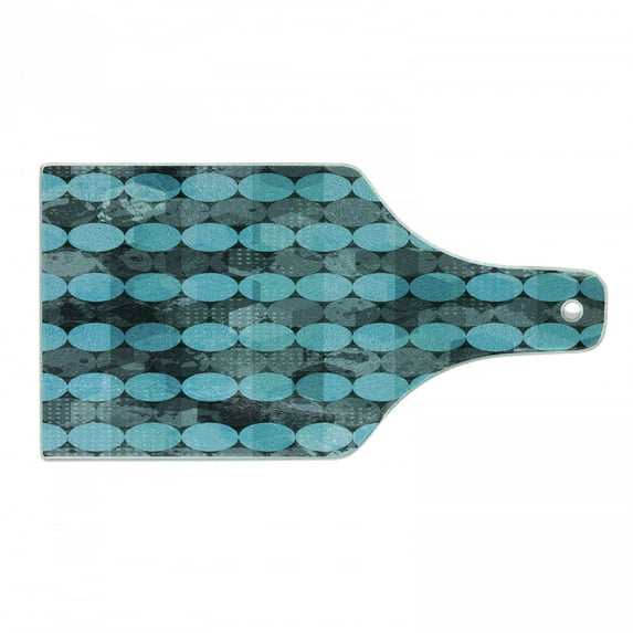Grunge Cutting Board, Contemporary Art Inspiration with Dots in Cold Colors Freezing Cool Winter Ice, Tempered Glass Cutting and Serving Board, Wine Bottle Shape, Pale Blue Grey, by Ambesonne
