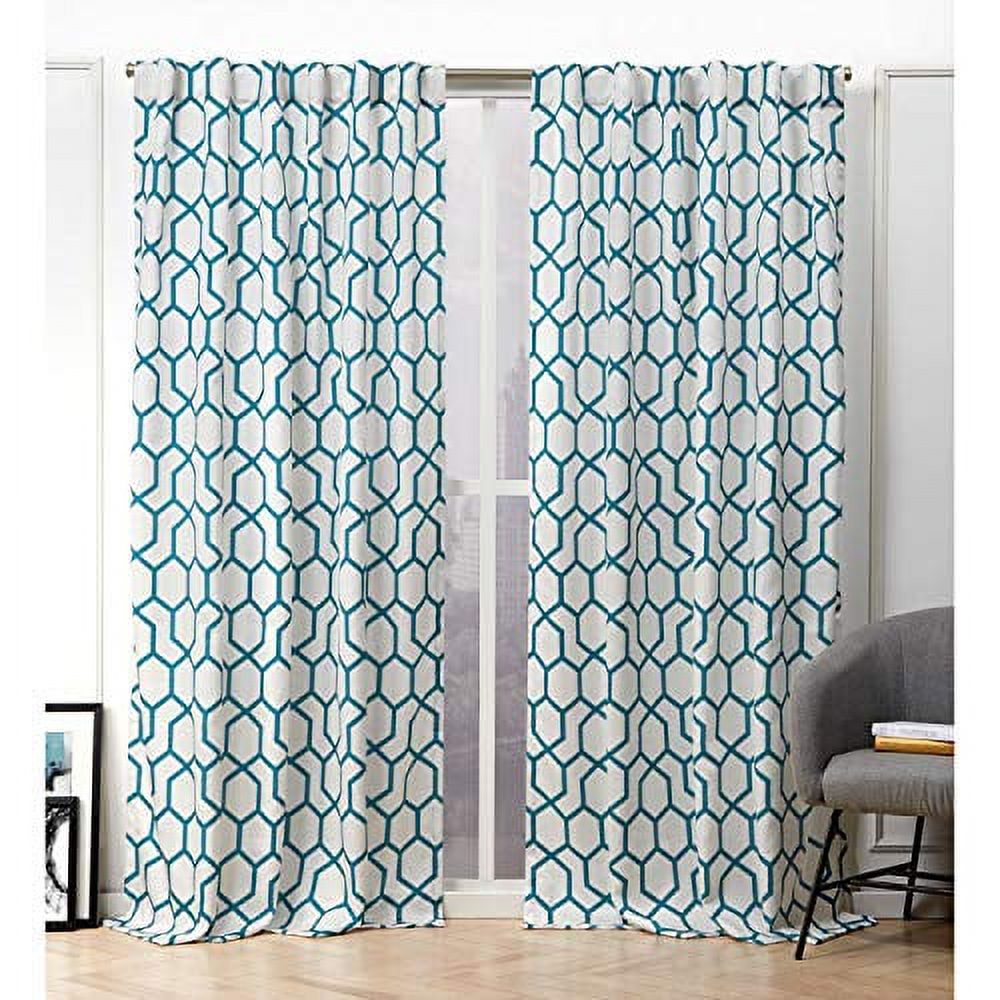 Nicole Miller Hexa Geometric Print Hidden Tab/Rod Pocket Top Light Filtering Curtain Panel Pair, 54"x96", Teal