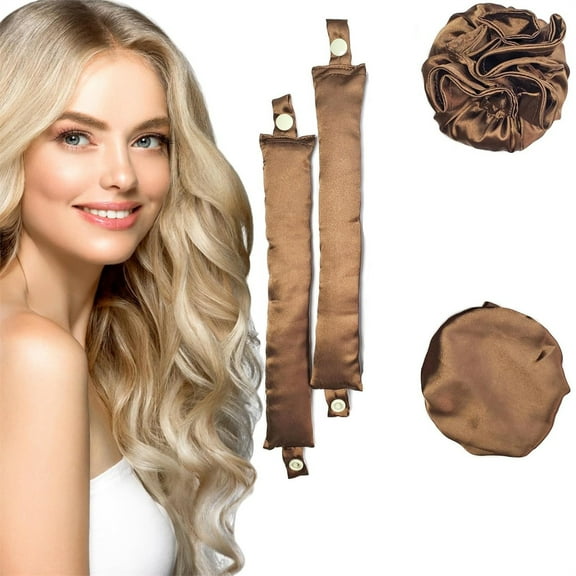 4 Pack Heatless Curler,Soft Cloth Heat Free Curling Hair Rollers,No Heat Curling Rods with Hair Cap,Hair Cap for Overnight Curls,Curler Suitable for All Hair Types (Brown)