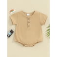 thumbnail image 2 of Infant Baby Boys Girls Cotton Linen Romper Solid Color Round Neck Short Sleeve Front Button Jumpsuit, 2 of 8