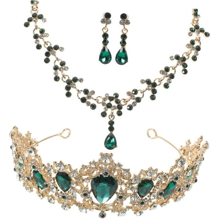 Elegant Green Tiara Quality Necklace Earring Set Bridal Jewelry Set for Wedding Party Accessory for Women[s468]