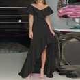 thumbnail image 6 of ClodeEU Women's V Neck Short Sleeve Off Shoulder Ruffle Hem Maxi Dress ,Solid Color Casual Long Dress Black,Women's Plus L, 6 of 6
