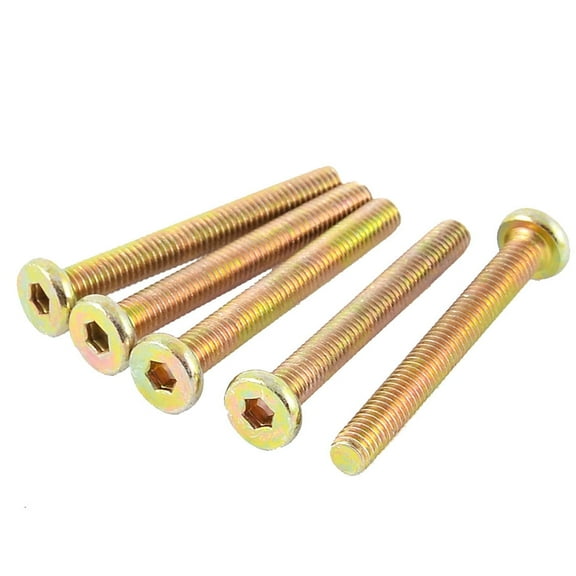 Uxcell M6 x 49mm Full Thread Hex Socket Head Cap Screw Bolt Bronze Tone 5Pcs