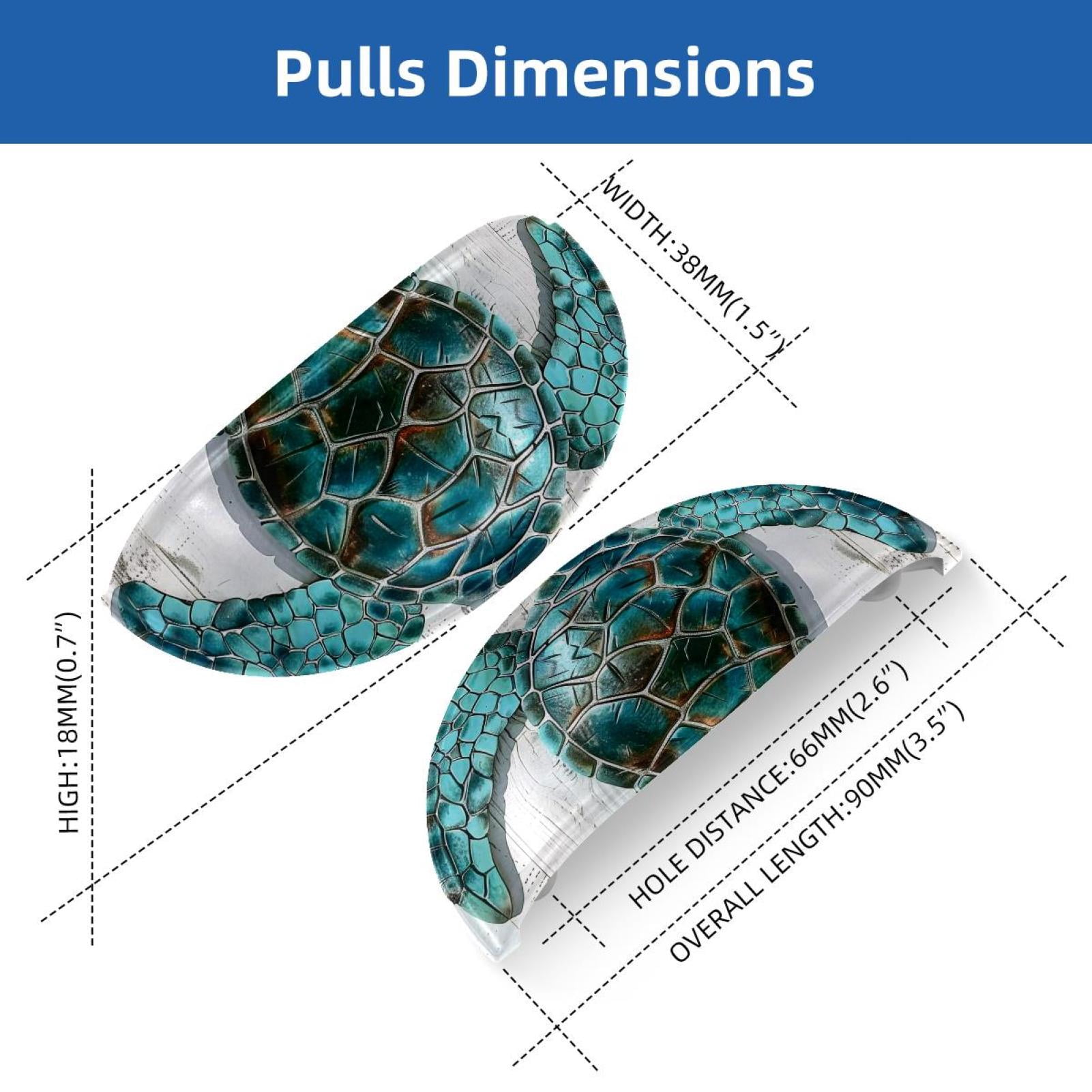 PhooArto 6 Pcs Cup Drawer Pulls, Teal Sea Turtle Wooden Board Shell Shape Handles Cabinet Knobs for Dresser Cupboard Closet Wardrobe with Screws