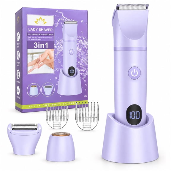 Obacre Bikini Trimmer for Women, 3 in 1 Electric Razors for Women, IPX7 Waterproof Wet Dry Body Shaver Pubic Hair Trimmer Facial Hair Remover with Ceramic Blade USB Recharge Dock Gift for Women