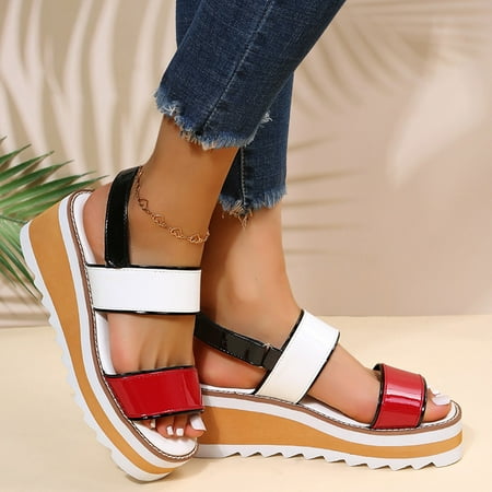 

TTQLVZJGSE Women s Simple Summer Comfortable Lightweight Flat Bottom Slope with Casual Sandals Stitching Color Minimalistic Thick Bottom Increased Roman Sandals Shoes