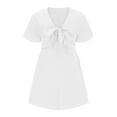 thumbnail image 4 of YYDGH Women's Elegant Peplum Tops V Neck Tie Front Short Bell Sleeve Shirts Tops Blouse White M, 4 of 6
