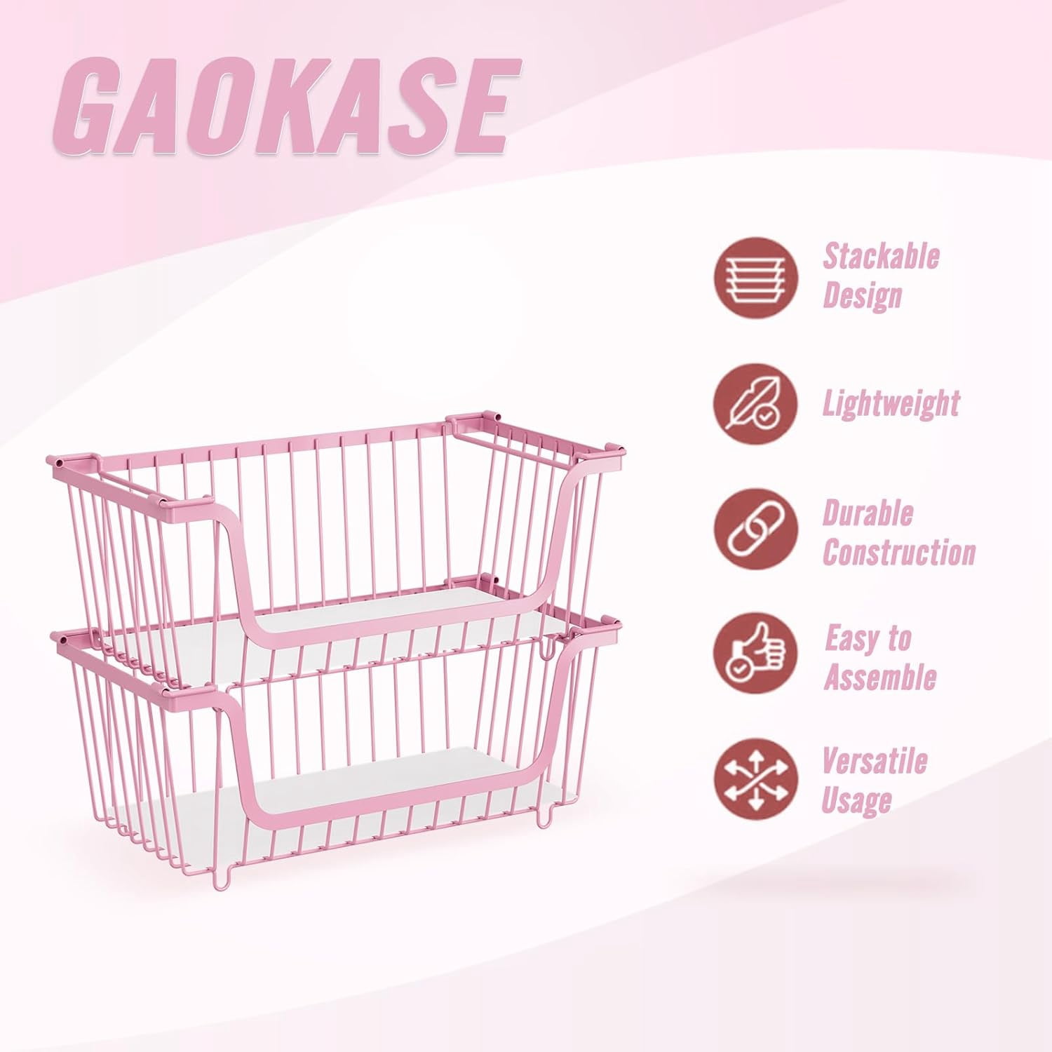 4 Pcs Stackable Wire Baskets for Pantry Organizers and Storage,Vegetable Fruit Basket for Countertop,Kitchen Storage Metal Baskets,Produce Potato Onion Storage Bin,Black