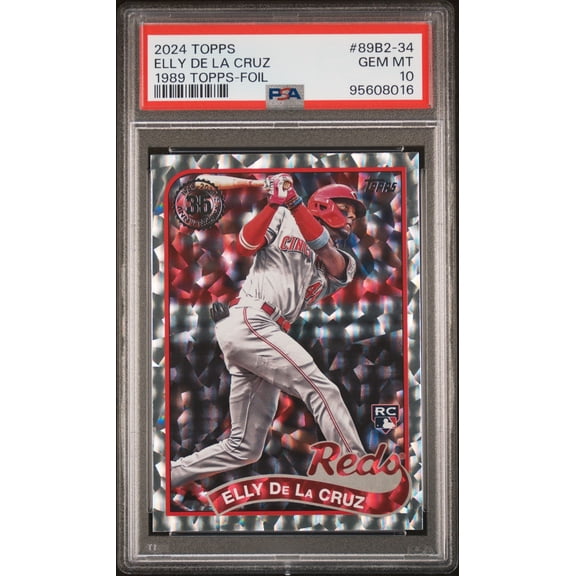 Graded 2024 Topps Elly De La Cruz #89B2-34 1989 Topps Foil Rookie RC Baseball Card PSA 10 Gem Mint