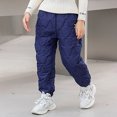 thumbnail image 5 of LIIPEE Girl Boy Down Pants Warm Solid Color Elastic Waist Snow Trousers With Pockets Child Comfort Picnic Stretch Street Outdoor Hiking Pants,Navy,10-12 Years, 5 of 8