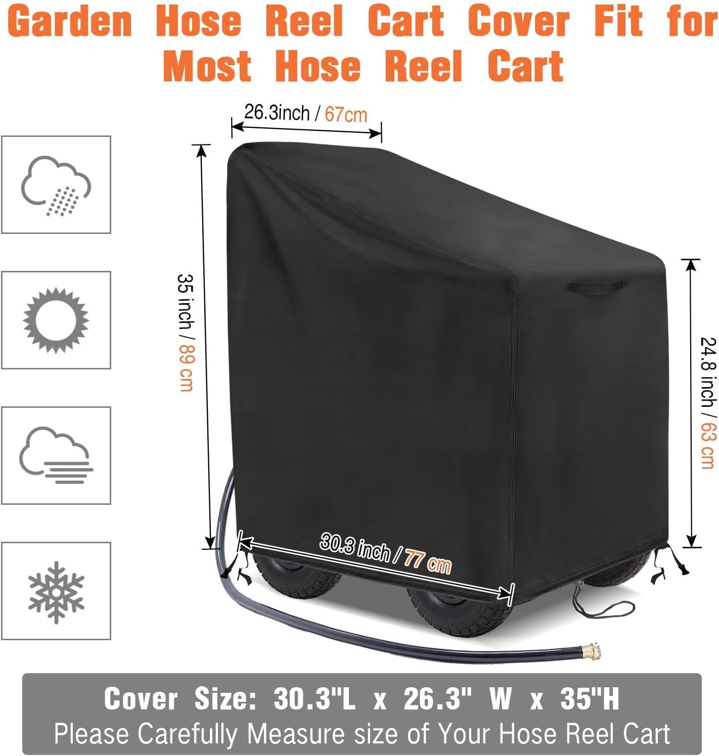 Garden Hose Reel Cart Cover, 600D Outdoor Hose Cart Covers for outside,  Anti-UV Hose Reel Cover,  Season Protection-30.3"L x26.3"Wx 35"H