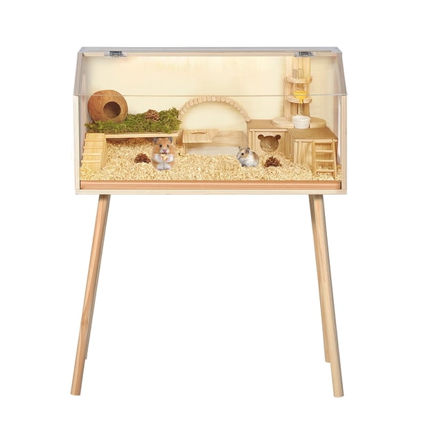 Yeshouse Jaula de madera antimordeduras para hámster con patas, jaula grande para cobayas con ventana de acrílico y tapa abatible para chinchillas, jerbos y mascotas pequeñas