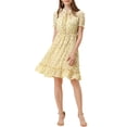 thumbnail image 2 of Allegra K Women's Floral Ruffle Hem Short Sleeve A-Line Smocked Chiffon Dress, 2 of 6