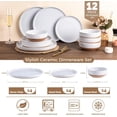 thumbnail image 3 of AmorArc Ceramic Dinnerware Sets for 4, 12 Pieces Handpainted Plates and Bowls Set with Rustic Terracotta Underside, Scratch Resistant Stoneware Dishes Set, Dishwasher & Microwave Safe, White, 3 of 9