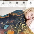 thumbnail image 3 of WERPE Gold and Blue Abstract Art Flannel Blanket Durable and Long-lasting White, 3 of 6