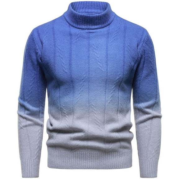 Wrtxtat Men's Sweater Fashion Gradient Color Stretch Slim Fit Pullover Winter Casual Midweight Mock Neck Windproof Sweaters Blue XXXXL