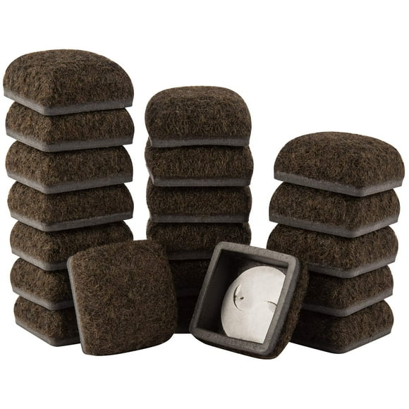 Super Sliders 1"" Square Secure Grip Formed Felt Furniture Pads - Protect Hardwood Tile & Laminate Surface Brown (20 Pack)