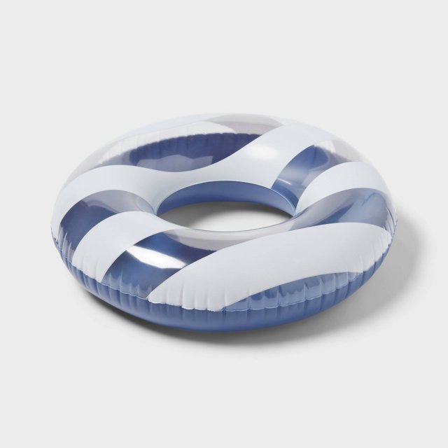 Sun Squad 31" Inflatable Swim Tube, Blue & White Stripe Pool Float Ring for Pool, Beach & Lake, Ages 9+