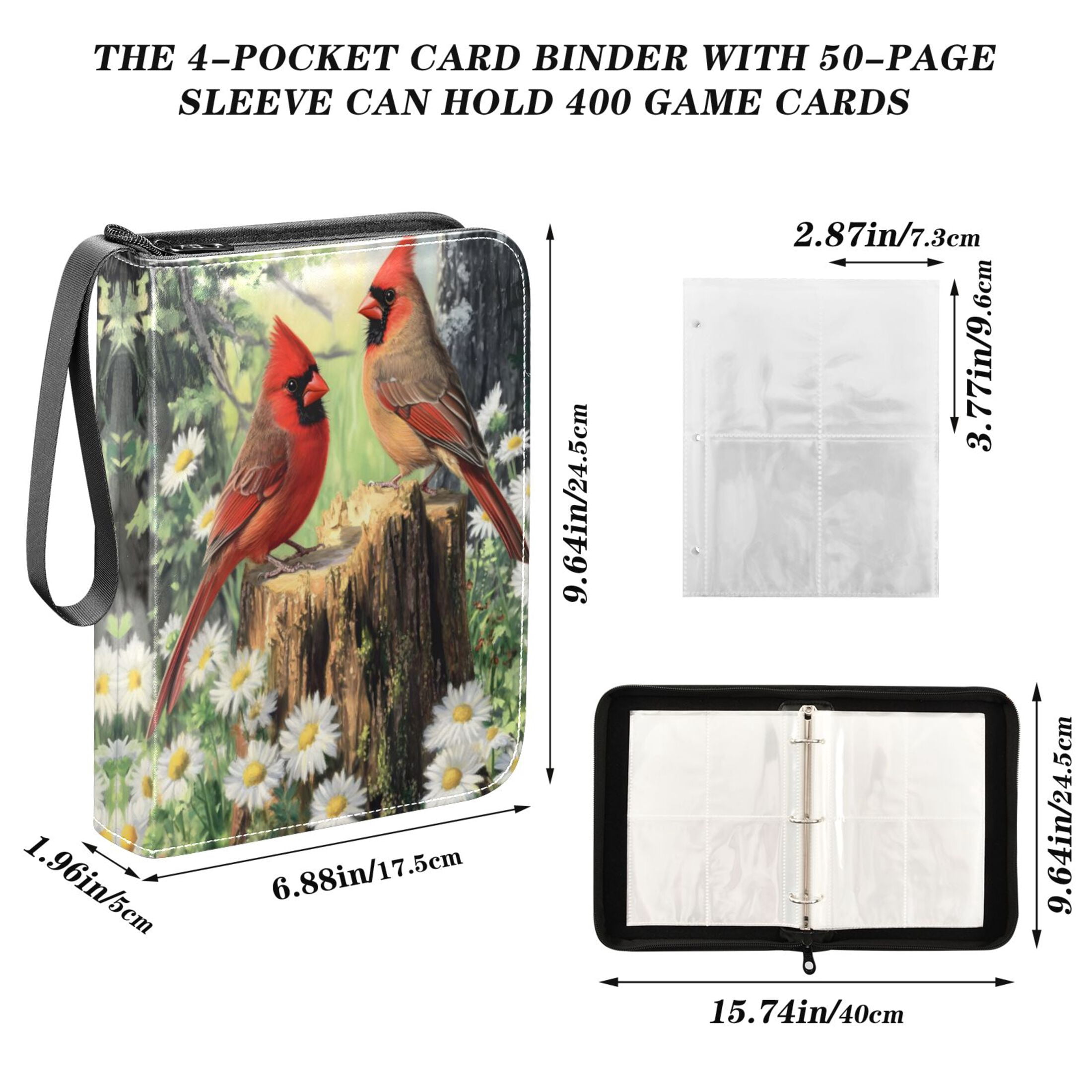 ALAZA Cardinals Daisy Floral Trading Card Binder 4 Pocket Cards Collection Album 400 Folder Holder