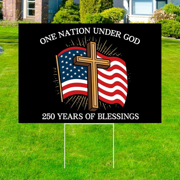 YIBAGA  USA 250th Anniversary Yard Sign with Stakes 250 Years of Blessings US Flag Cross Yard Stakes Garden Decorations Outdoor