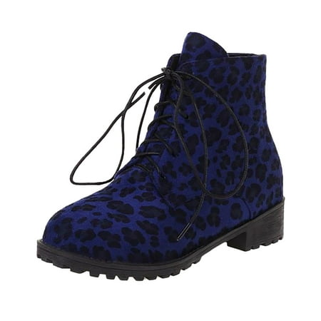 

SEMIMAY 2022 Ladies Autumn And Winter European And American Leopard Print Lace Up Low Heeled Round Toe Short Boots