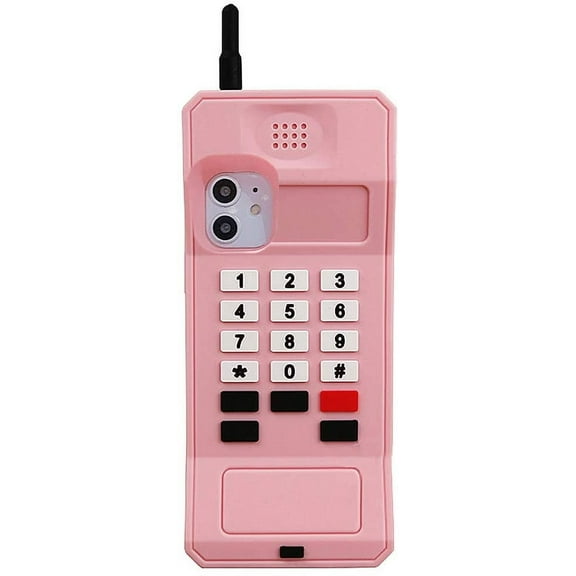 UnnFiko 3D Silicone Case Compatible with iPhone 12 Pro Max, Retro Classic Creative Soft Rubber Bumper Cover Cool Fun Thick Protective Stand Case, Retro Cellphone Pink